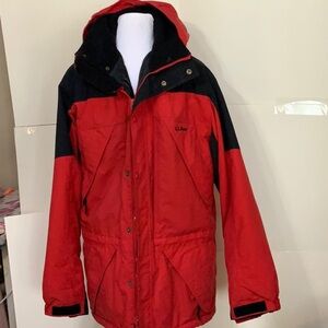 L.L. Bean Red and Black Ski Jacket with Hood and Water-Resistant Fabric